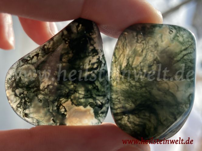 10 bis 14 Steine Achat grün Edelstein 200 g Moosachat Trommelsteine 2 bis 3 cm 
